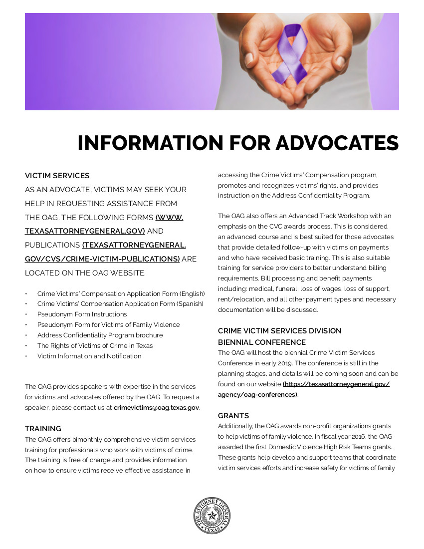 Family violence advocates brochure